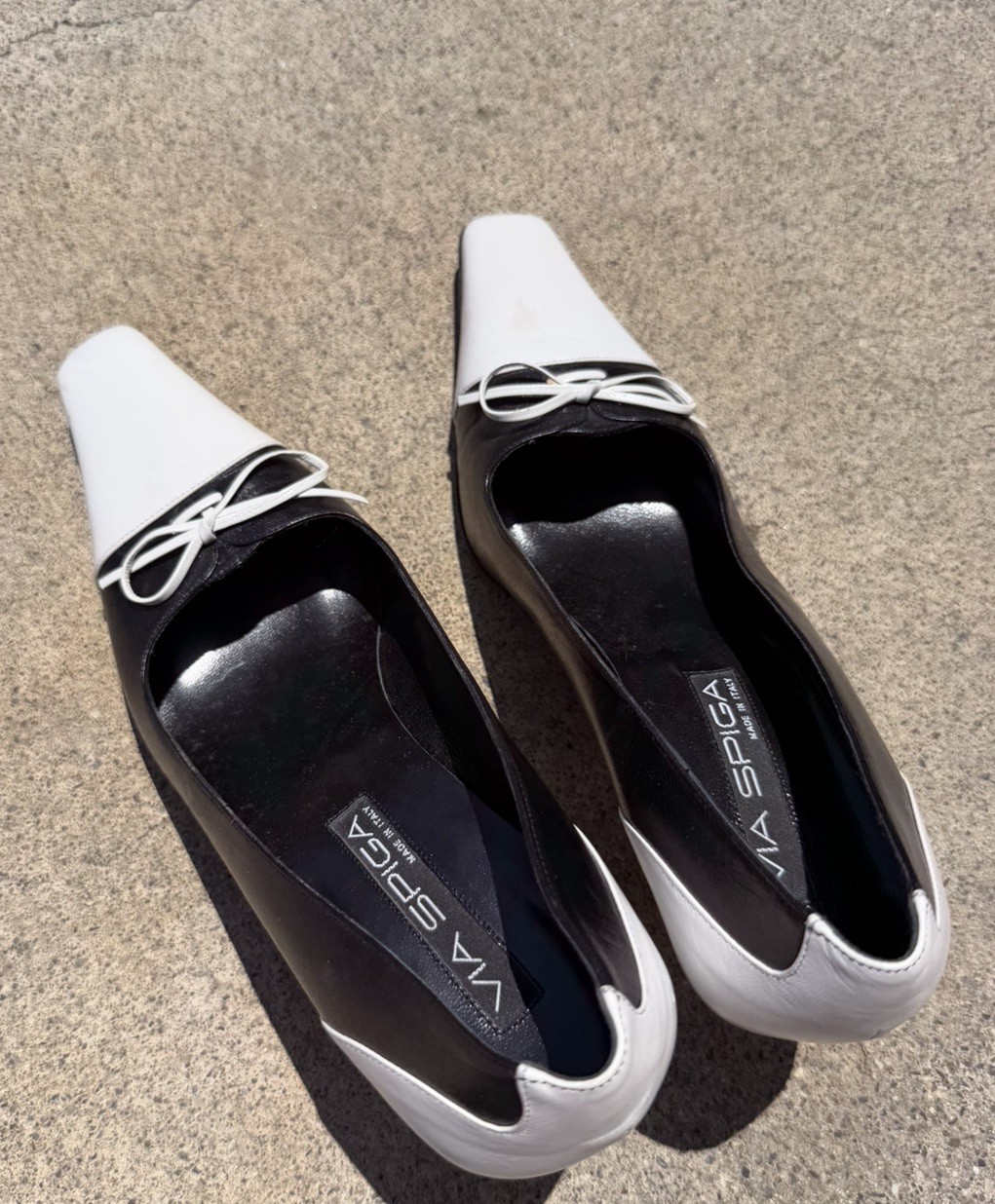 Via Spiga Pumps Women’s Size 9 M Shoes Mules Kitty Heels Leather Black & White