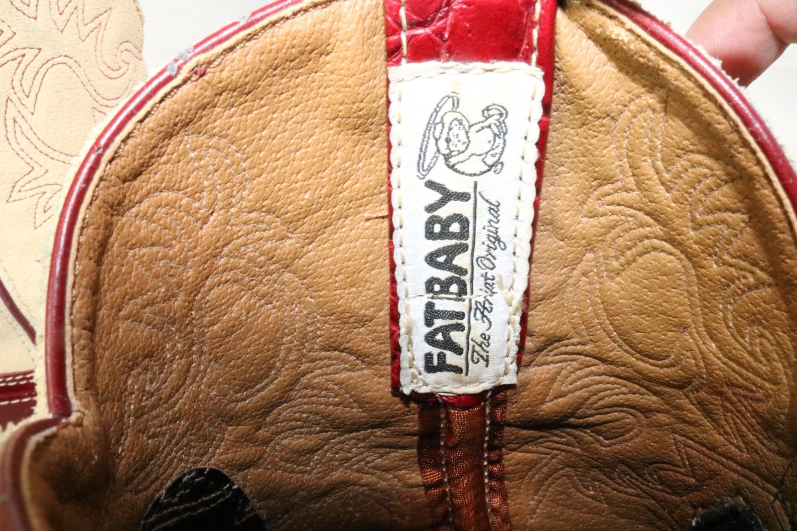 Ariat Fatbaby 14709 Women Red Croc Embossed Leather Western Boots 5.5B Tan Suede