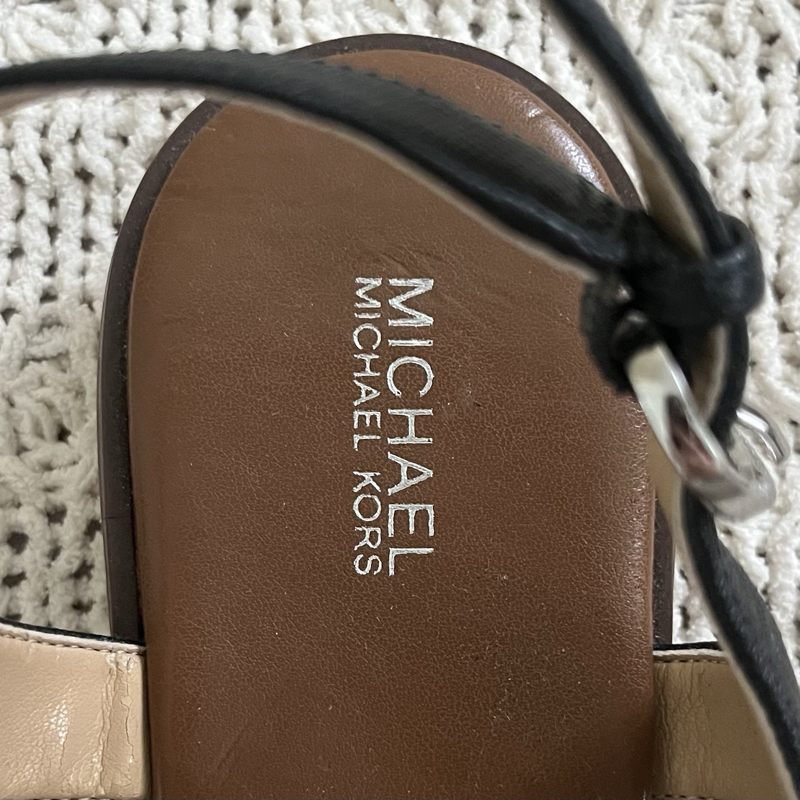 Michael Kors Women’s Black Thong Ankle Strap Leather Sandals Buckle Logo 9.5M
