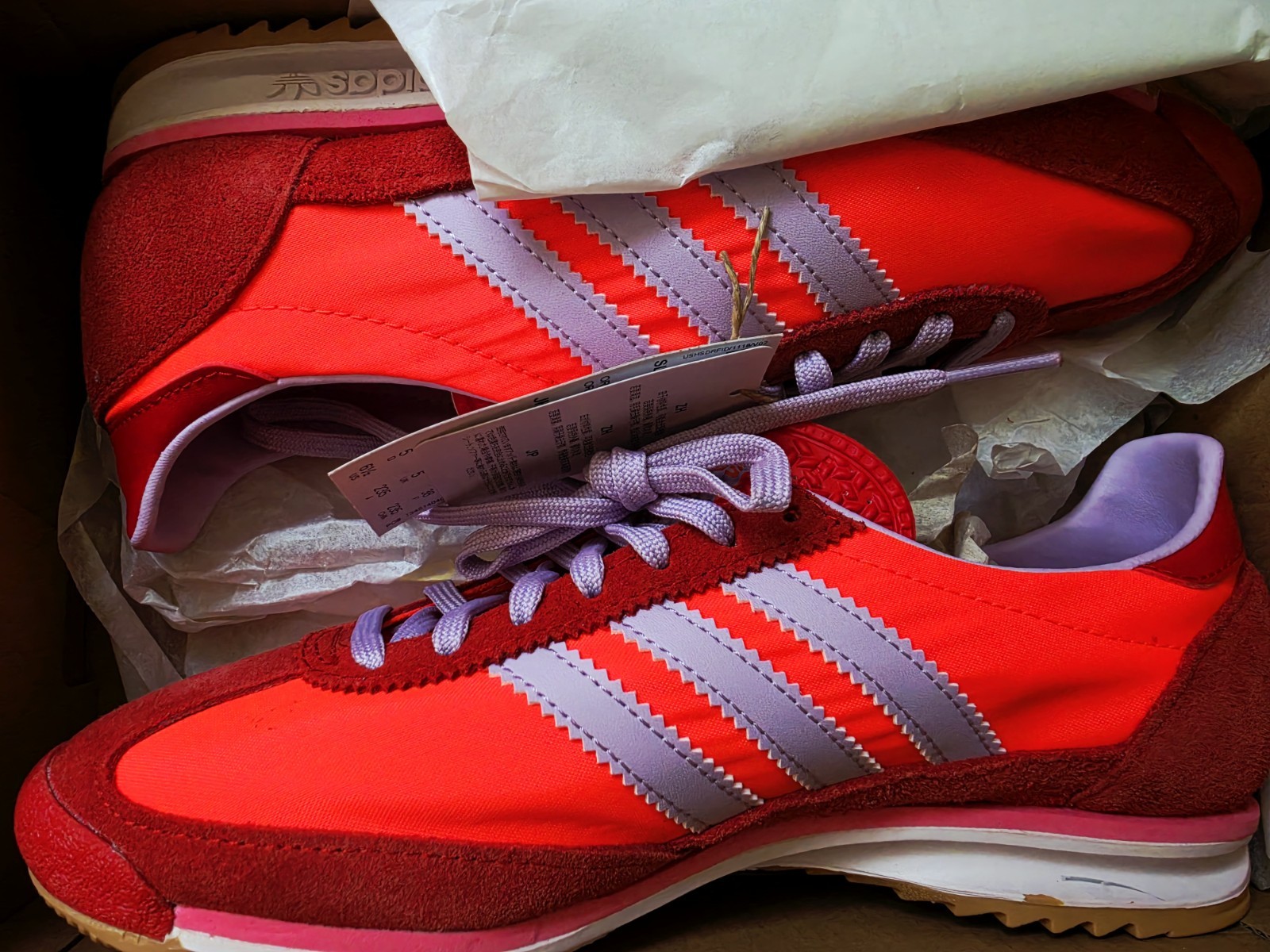 Adidas SL72 OG Solar Red/Ice Lavender Low Top Lace-Up Sneaker 6.5 Women