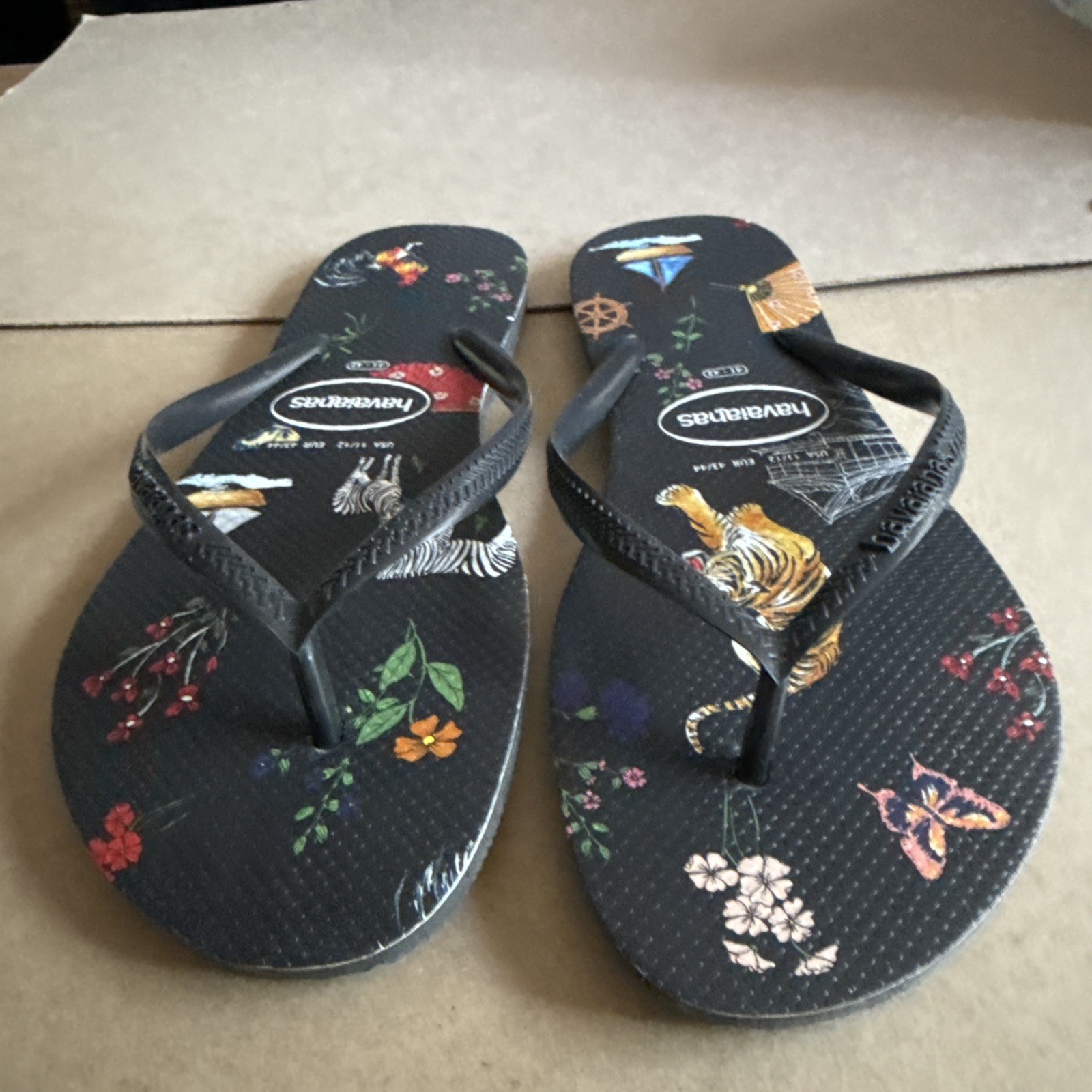 Havaianas Slim Black w/Animals/Flowers/Sailboats EU 41-42 New