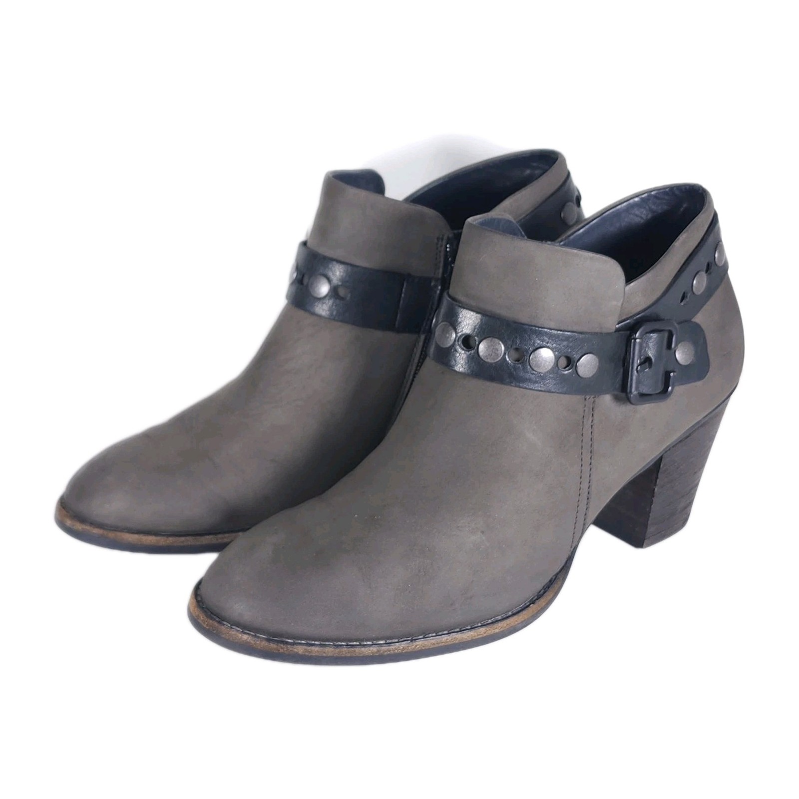 PAUL GREEN Women’s US9 AU6,5 Gray Leather Studded Stacked Heel Ankle Booties