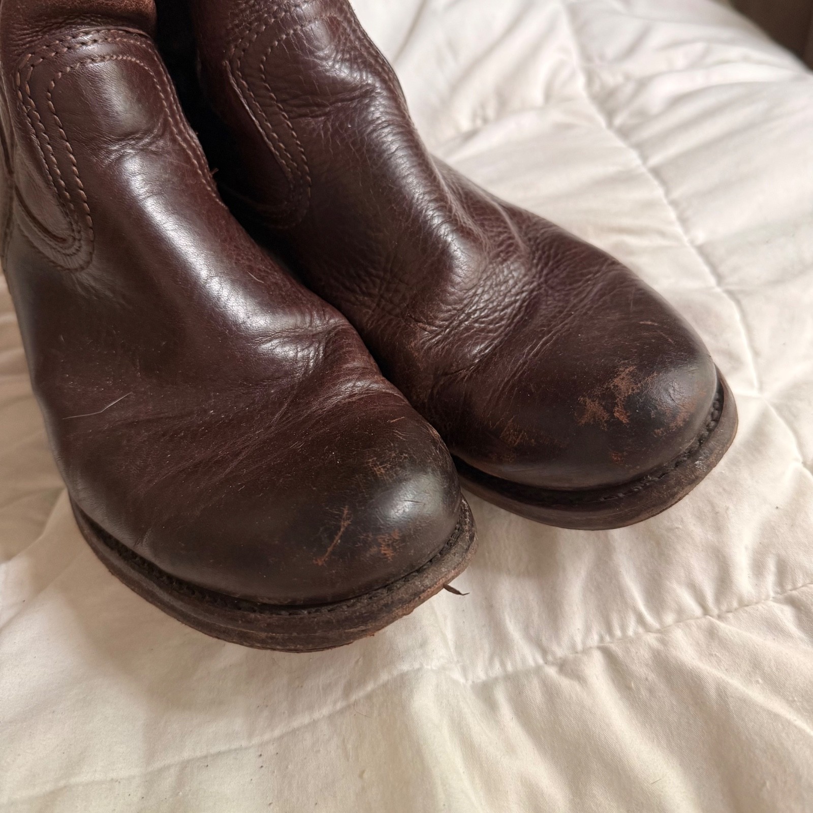 Vintage Frye Campus Leather Banana Boots Women 9 M Yellow Square Toe Western