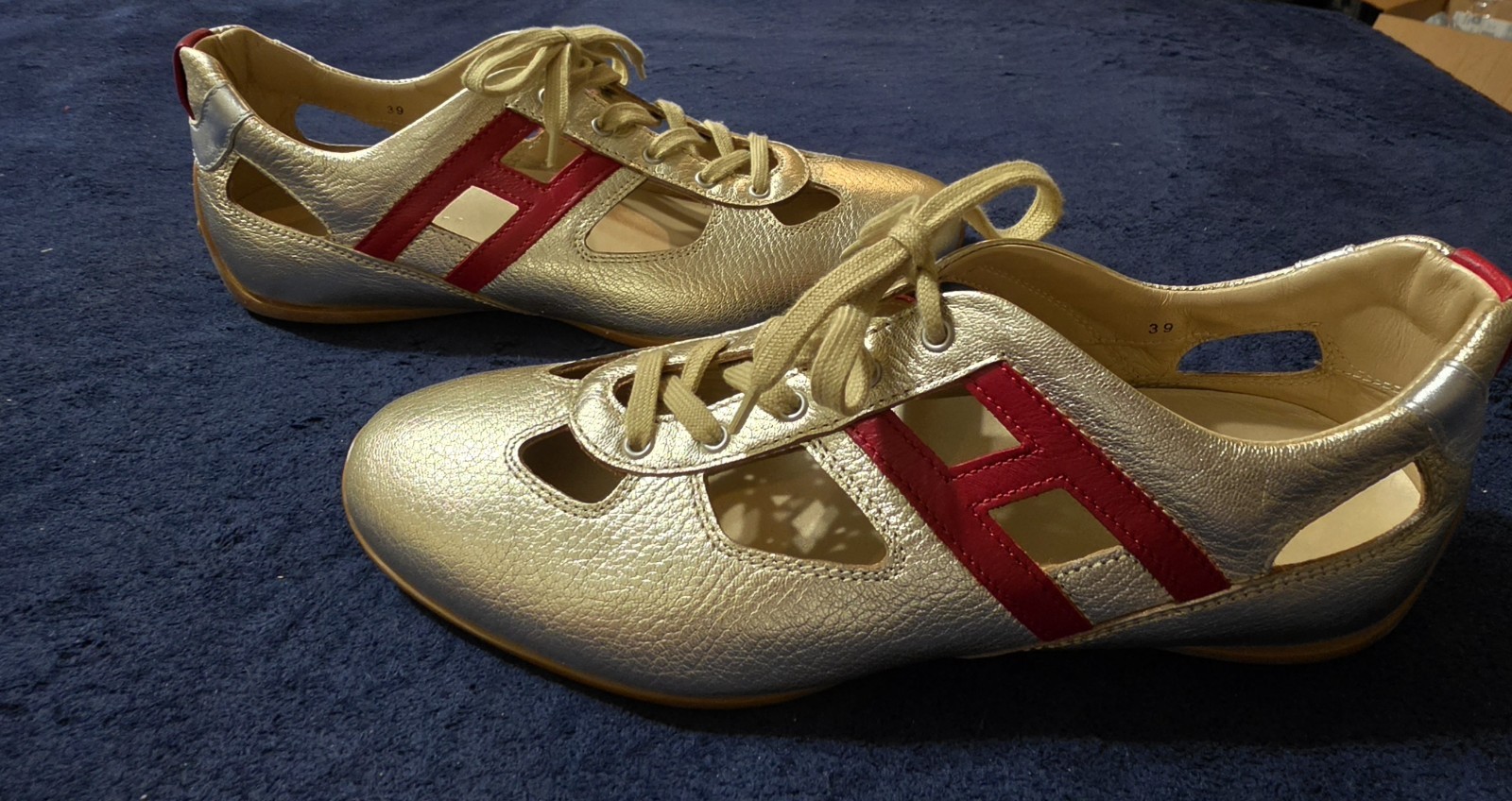 Hogan Sprint Atletica Vintage Gold Red Leather Cutout Sneakers NOS women’s 9 US