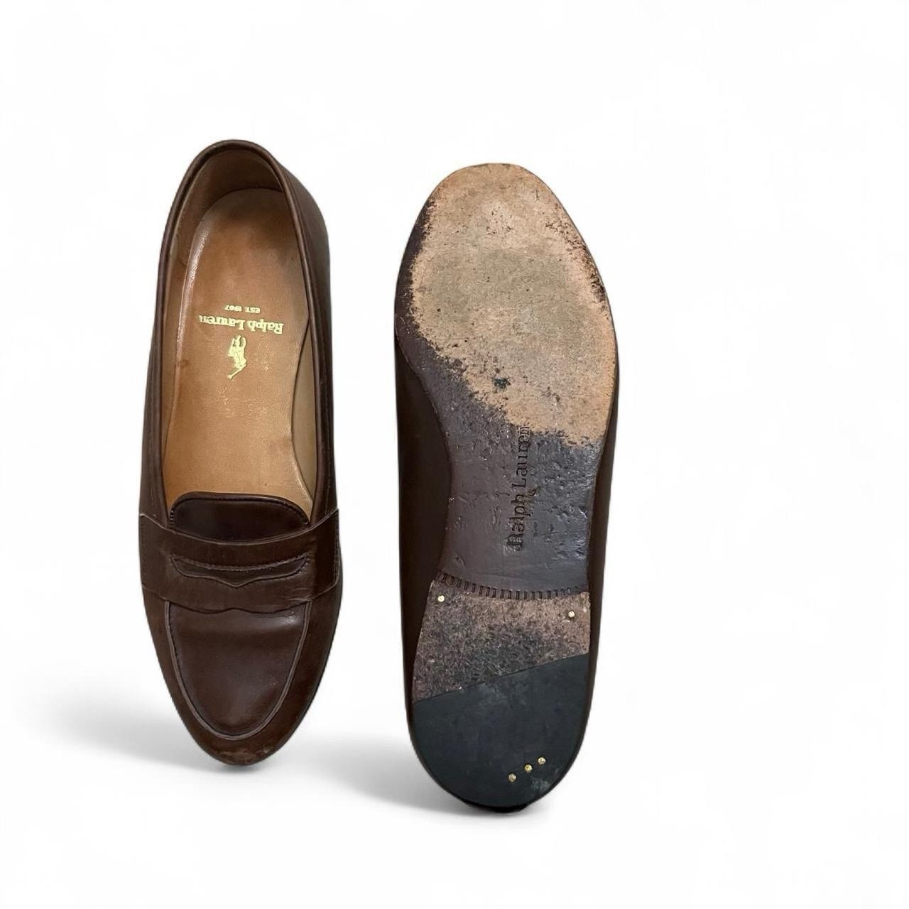 Ralph Lauren Women’s Brown Leather Loafer Flats Slip-On Round Toe Logo 5.5