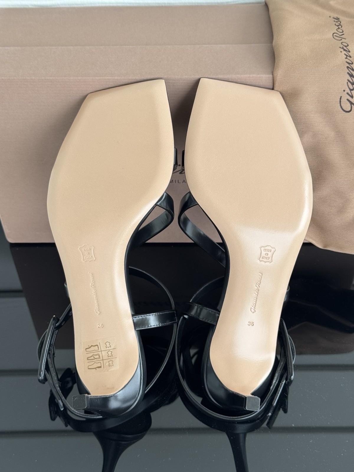 Gianvito Rossi Lindsay Sandal Black Leather Strappy Heel Size 36 New With Box