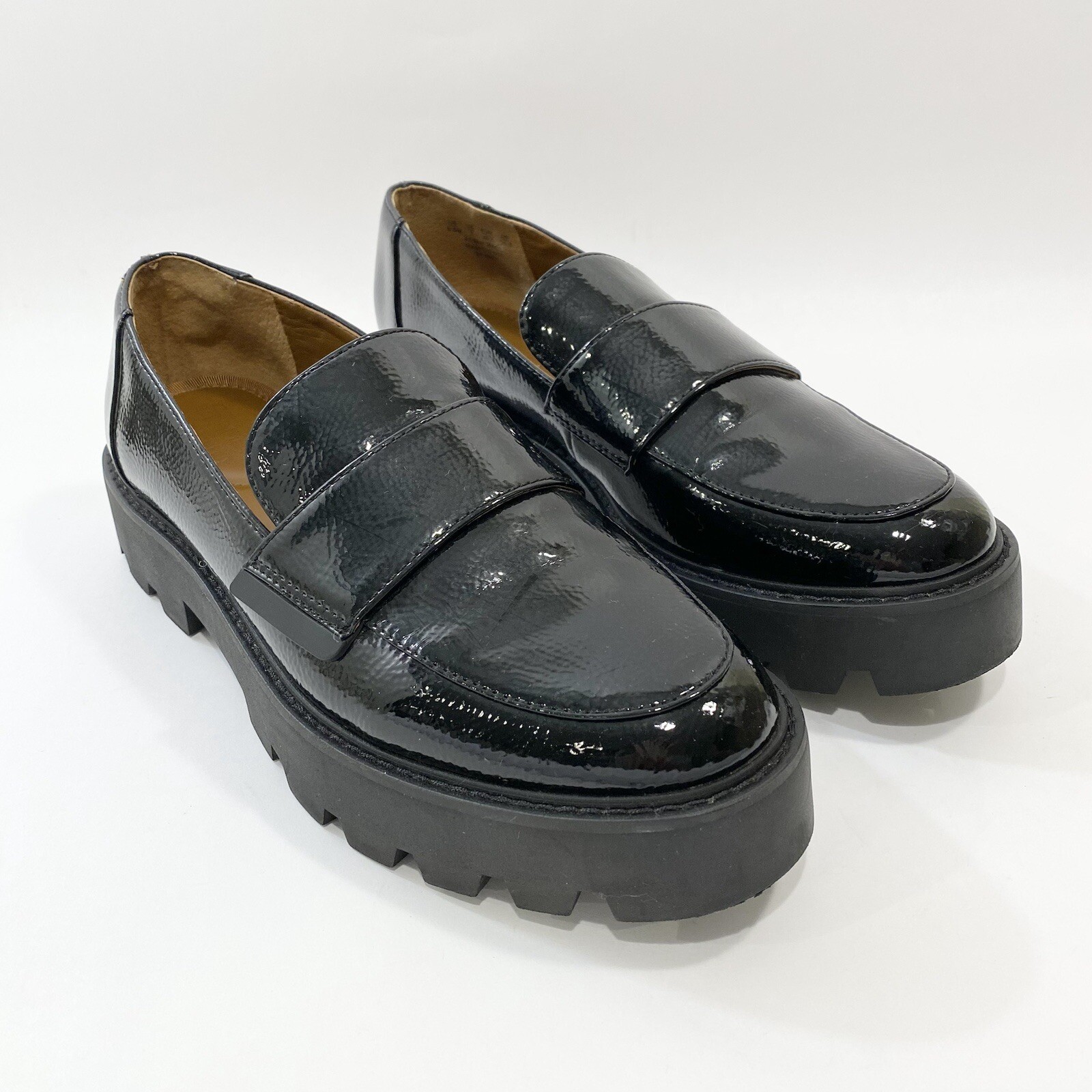 Franco Sarto Brindy Platform Loafer Lug Sole Black Faux Patent Leather 9.5M