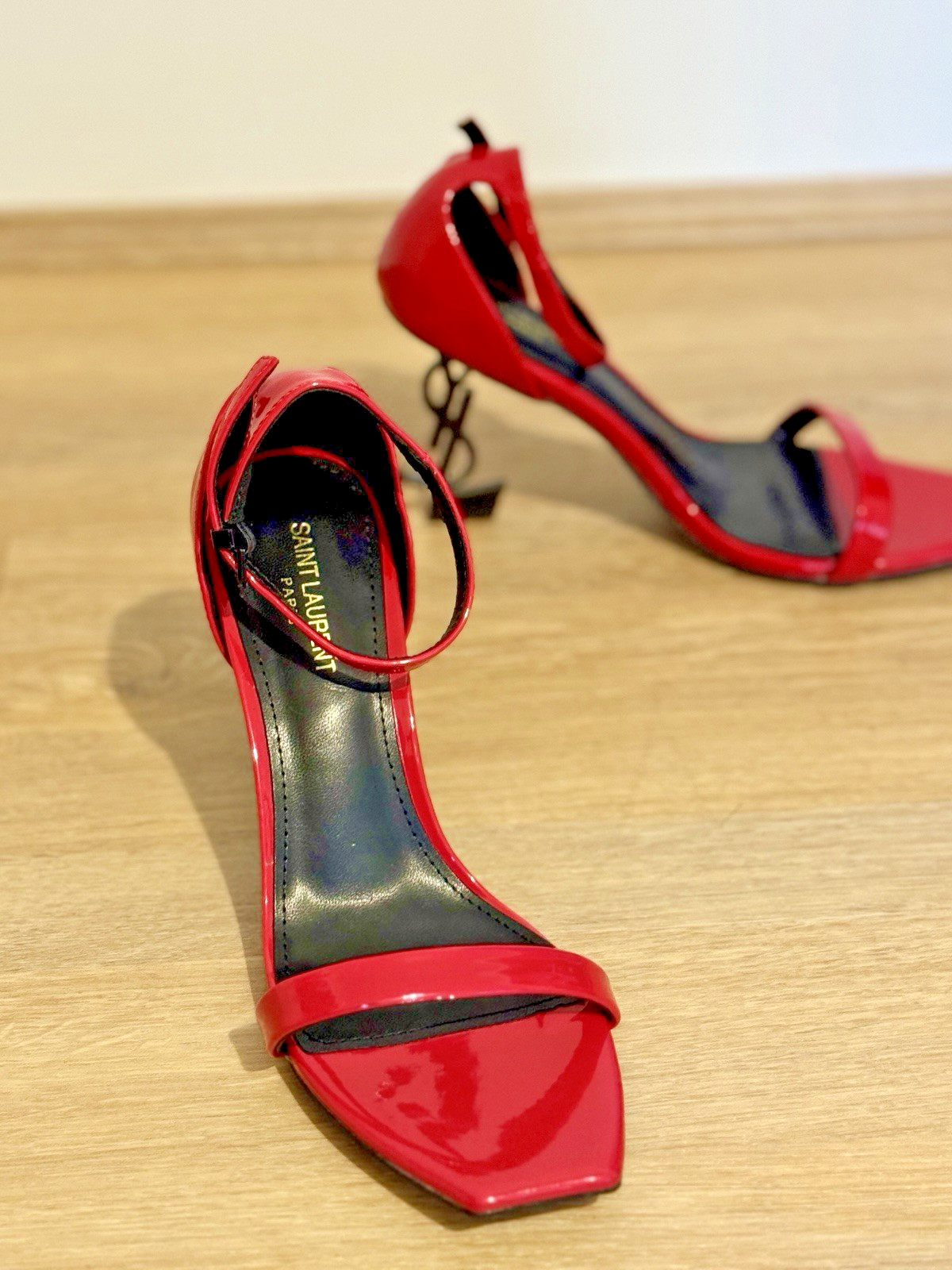 Red Stiletto Sandal Heels Ankle Strap Faux Leather EU 37 / US 7 / UK 4