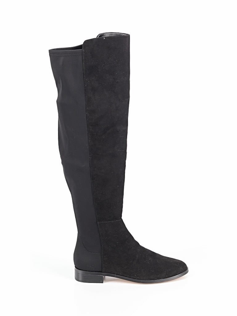 J.Crew Factory Black Faux Suede Knee High Boots with Stretch Women’s 7 Pull On