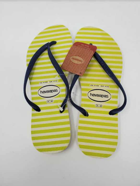 NEW WOMENS 6 9/10 & 11/12 HAVAIANAS FOR J CREW STRIPED NAVY FLIP FLOPS SANDLAS