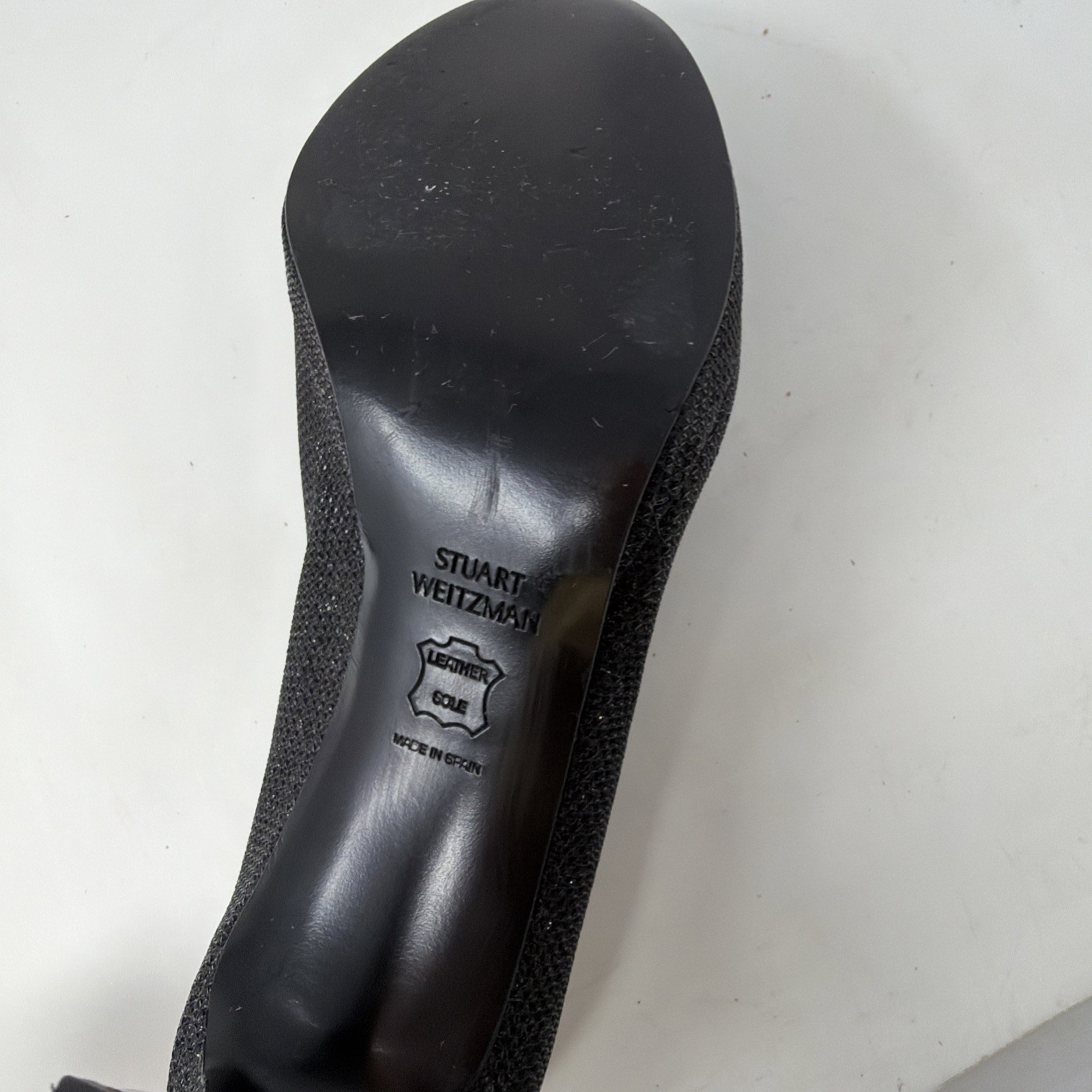 Stuart Weitzman Black Textured Open Peep Toe Heels Shoes 6 Wide W Leather Sole