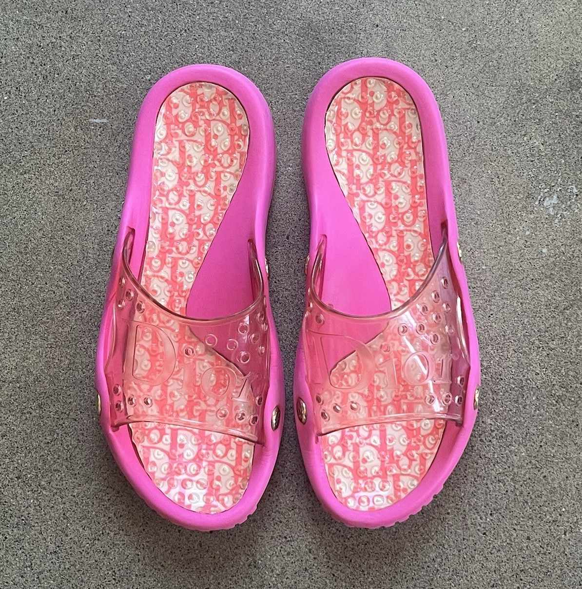 Vintage Christian Dior Galliano Diorissimo Monogram Clear Slide Sandals Pink 42