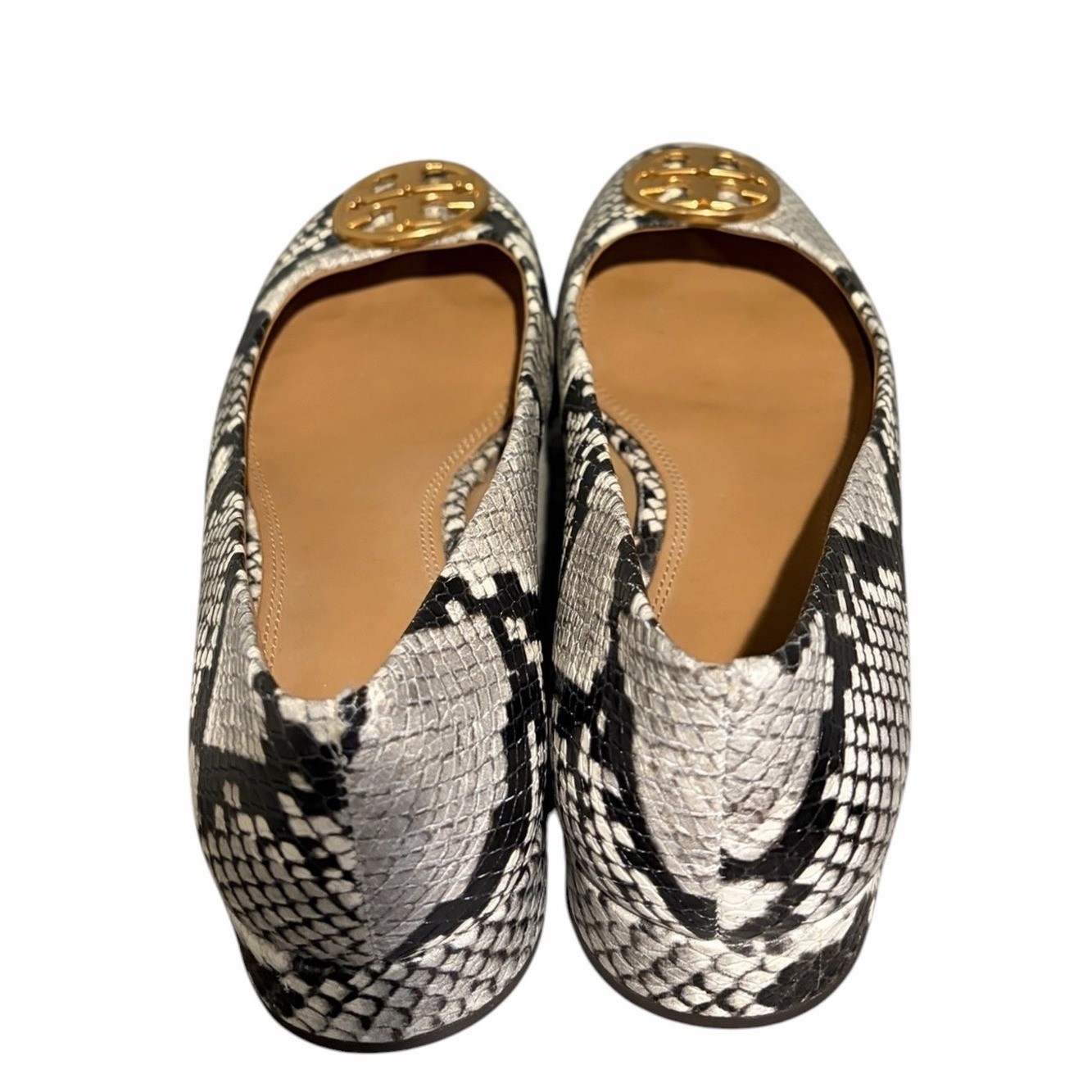 Tory Burch Chelsea Round-Toe Snakeskin-Embossed Leather Pumps.