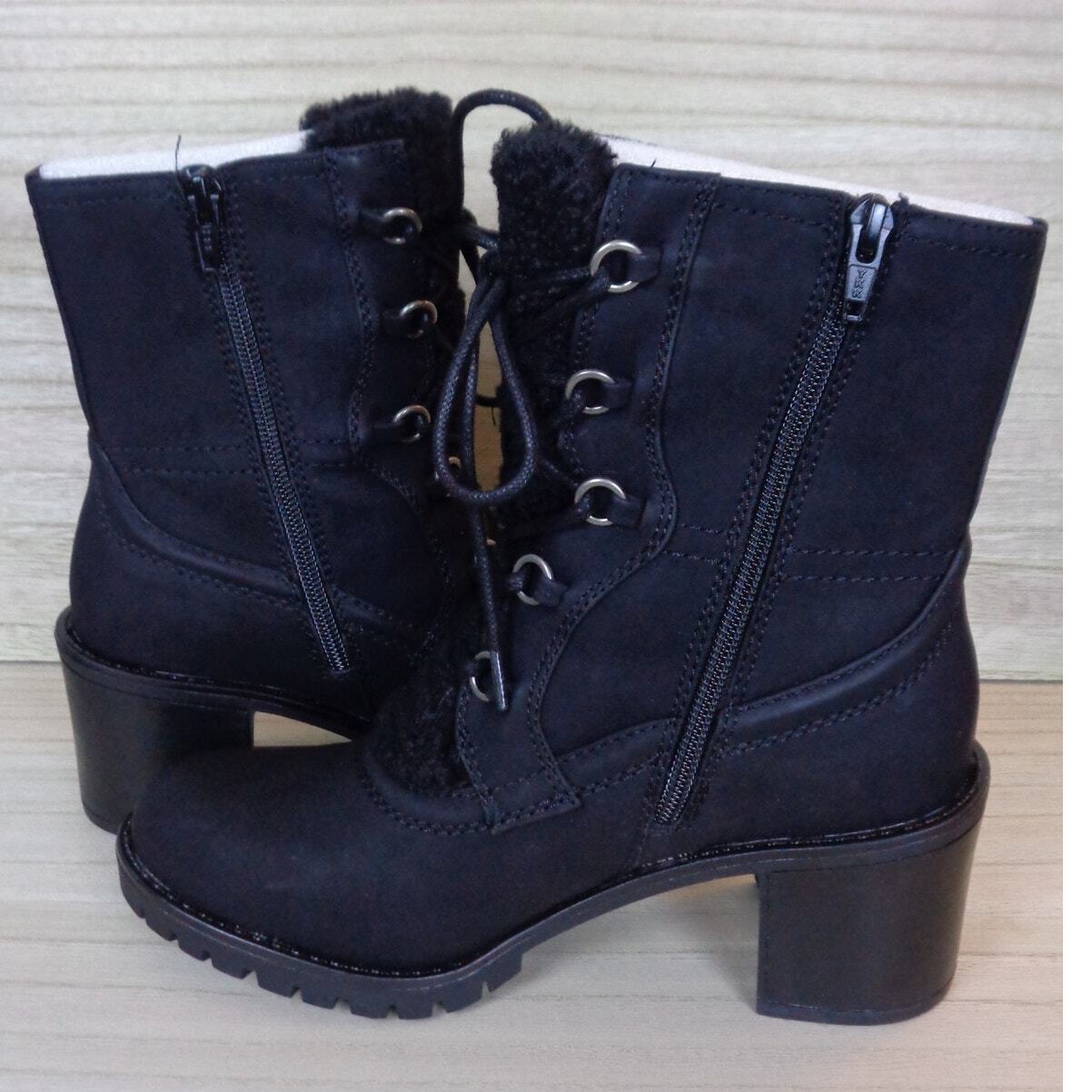 Baretraps Hadlee Black Boot Block Heel Lug Sole Lace Up & Zip Womens Size 5.5