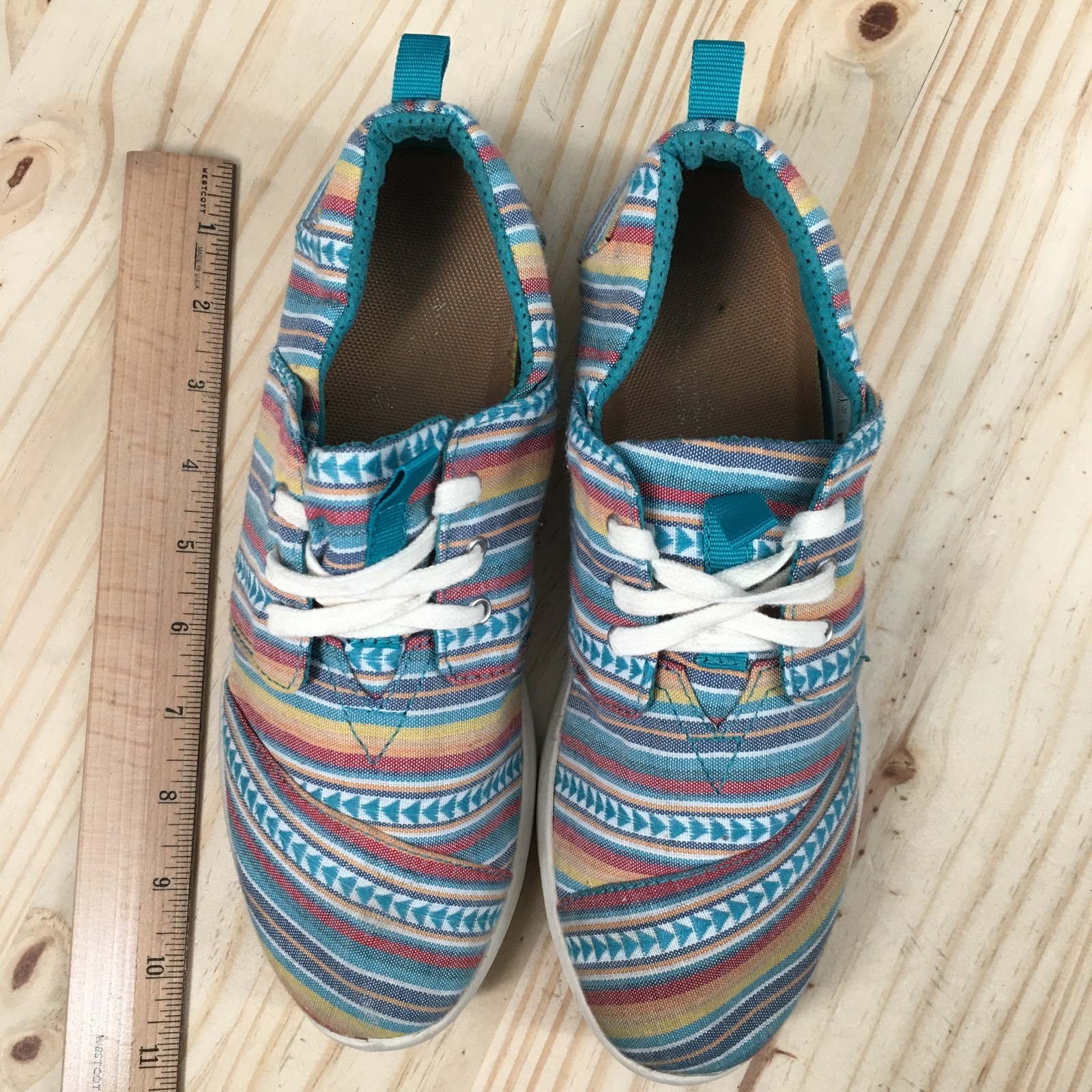 TOMS Shoes Womens 8 Del Rey Striped Casual Lace Up Sneakers Blue Multicolor
