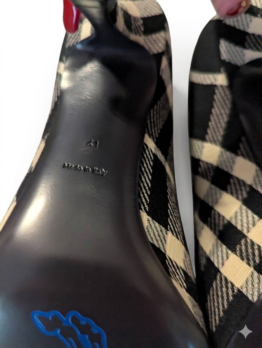 NIB Burberry Women’s Black and White Nova Check Plaid Heels Size 41/US 11