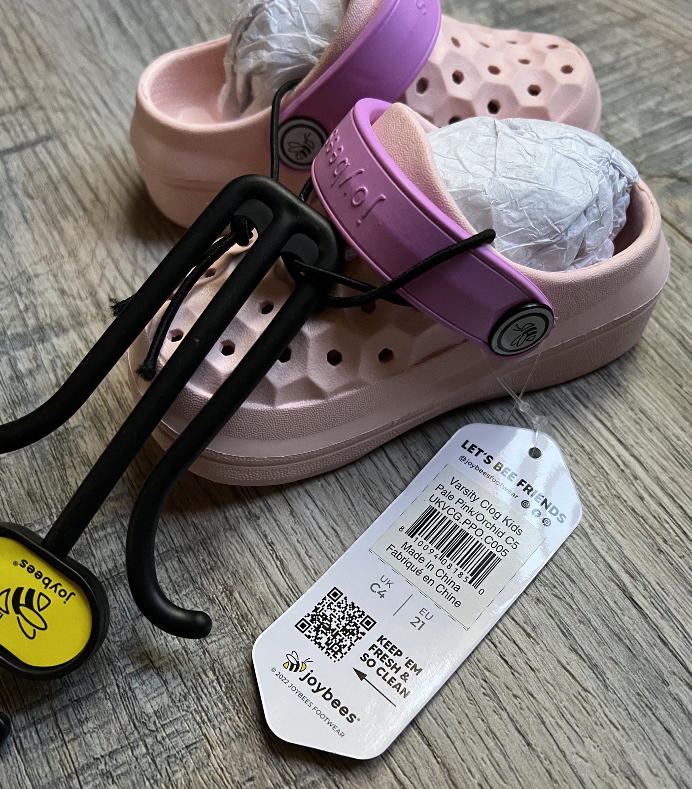 Joybees Active Varsity Clog Sandals Pale Pink/Orchid Kids Girl Size 5/5.5 **NEW*