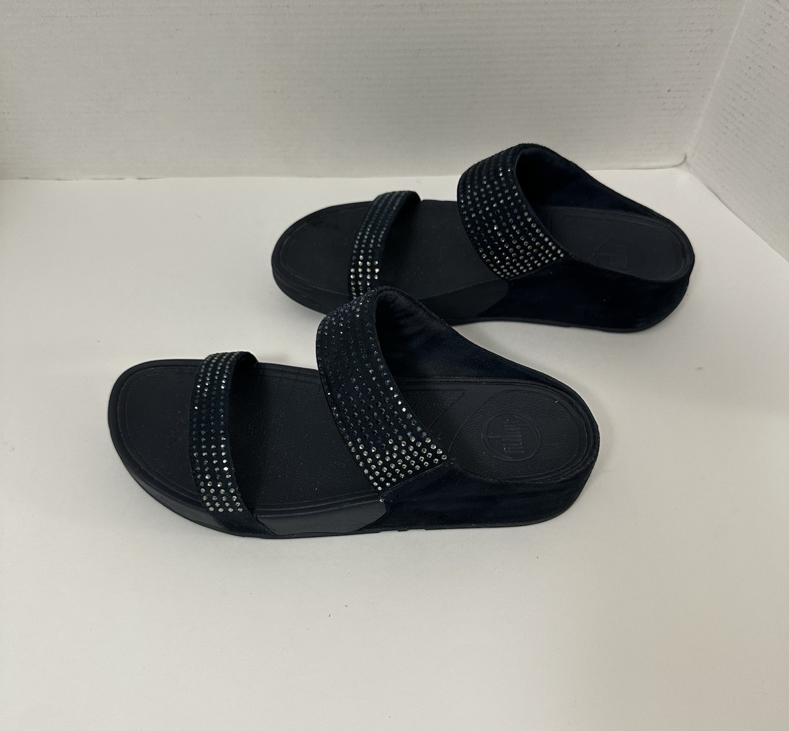 FitFlop Blue Wedge Sandals Beaded Rhinestone Slip On Women US 10 UK 8 EU 42