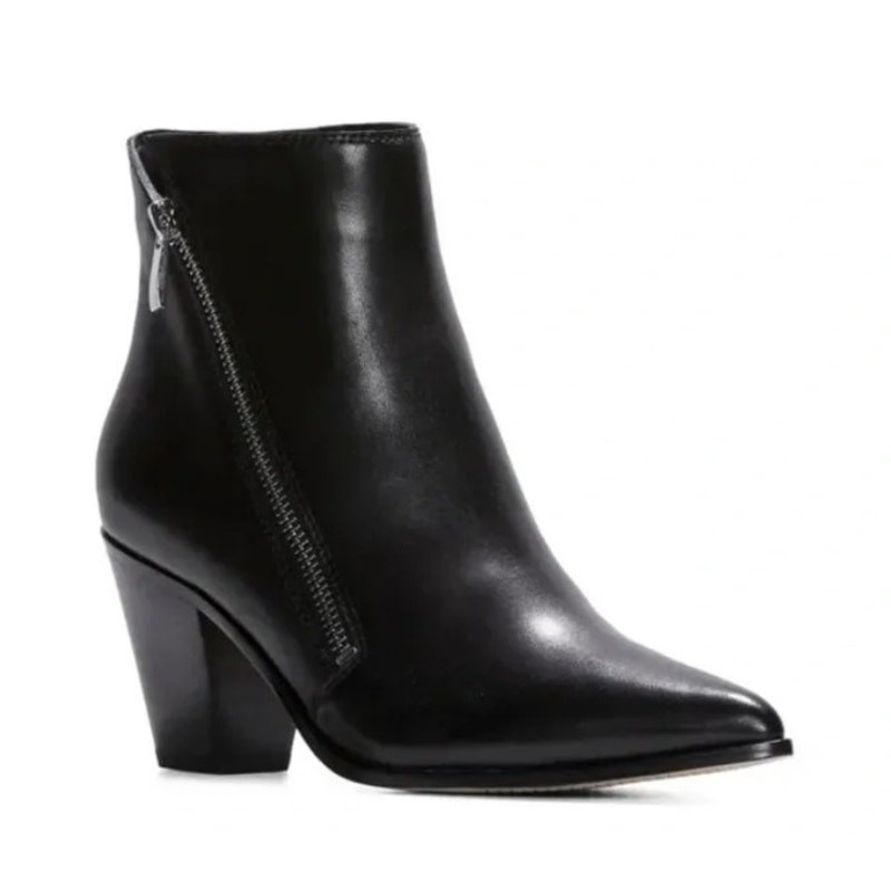 PAIGE 100% leather black moto Lia silver zipper heels short bootie boots sz 10.5