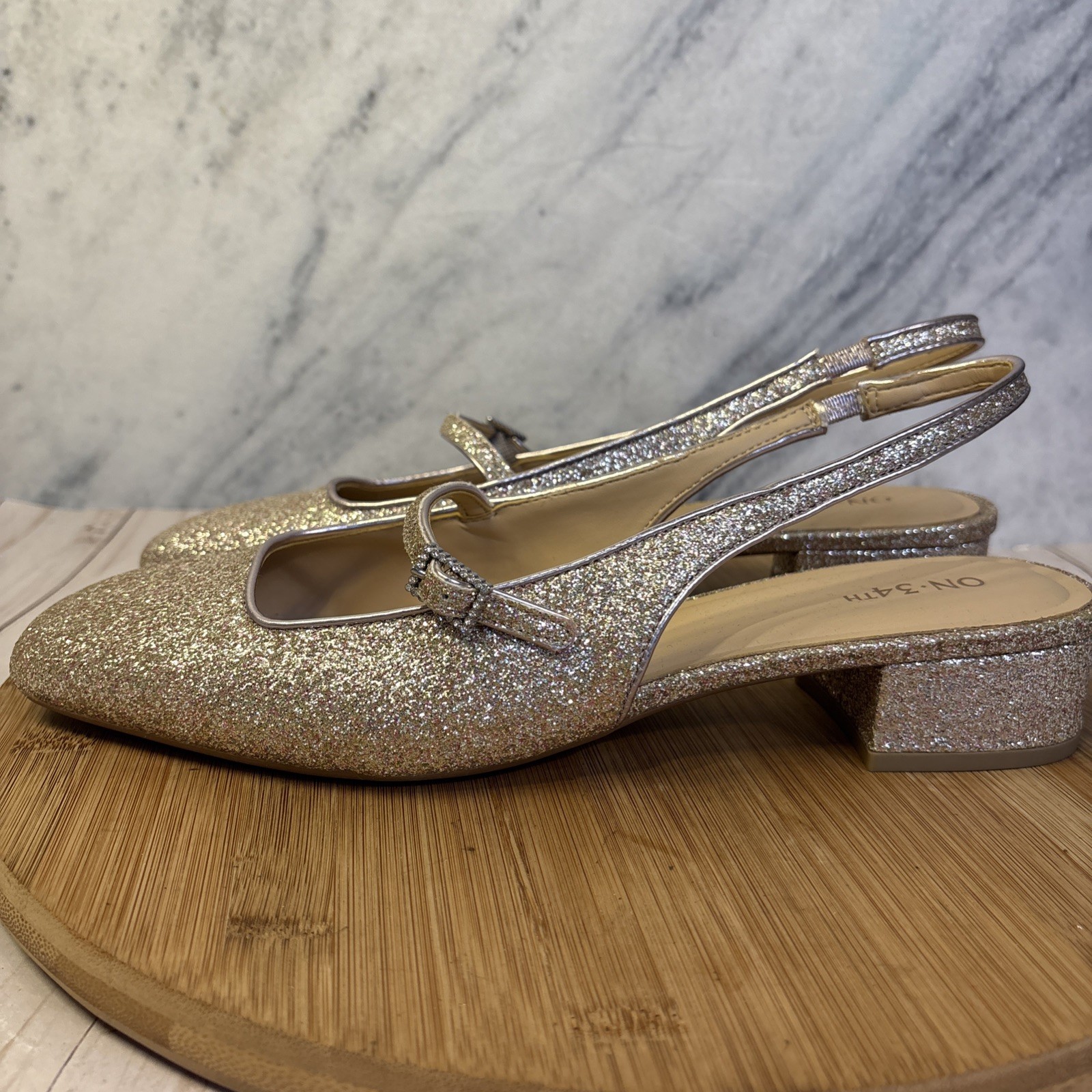 On 34th Women’s Amelia Buckled Slingback Pumps Rose Gold Glitter 11 M