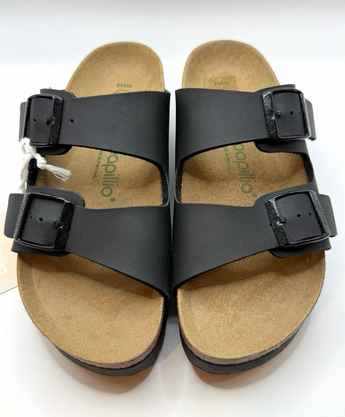 Papillio Arizona Black Two-Strap Buckle Slide Sandals EU 38 US 6.5 Narrow