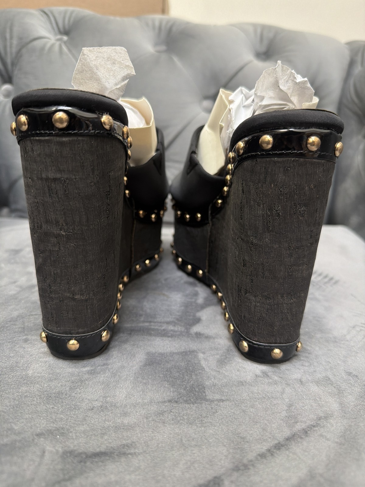 Fashion Nova Black Wedge Mule Studded Platform Heel Size 7