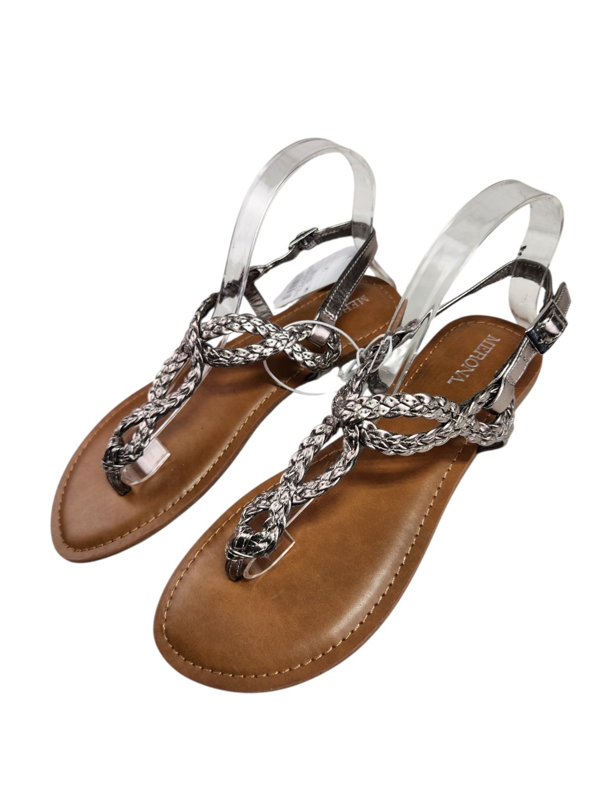 Merona Pewter Braided T Strap Sandals Women’s Size 7.5 Metallic Ankle Strap