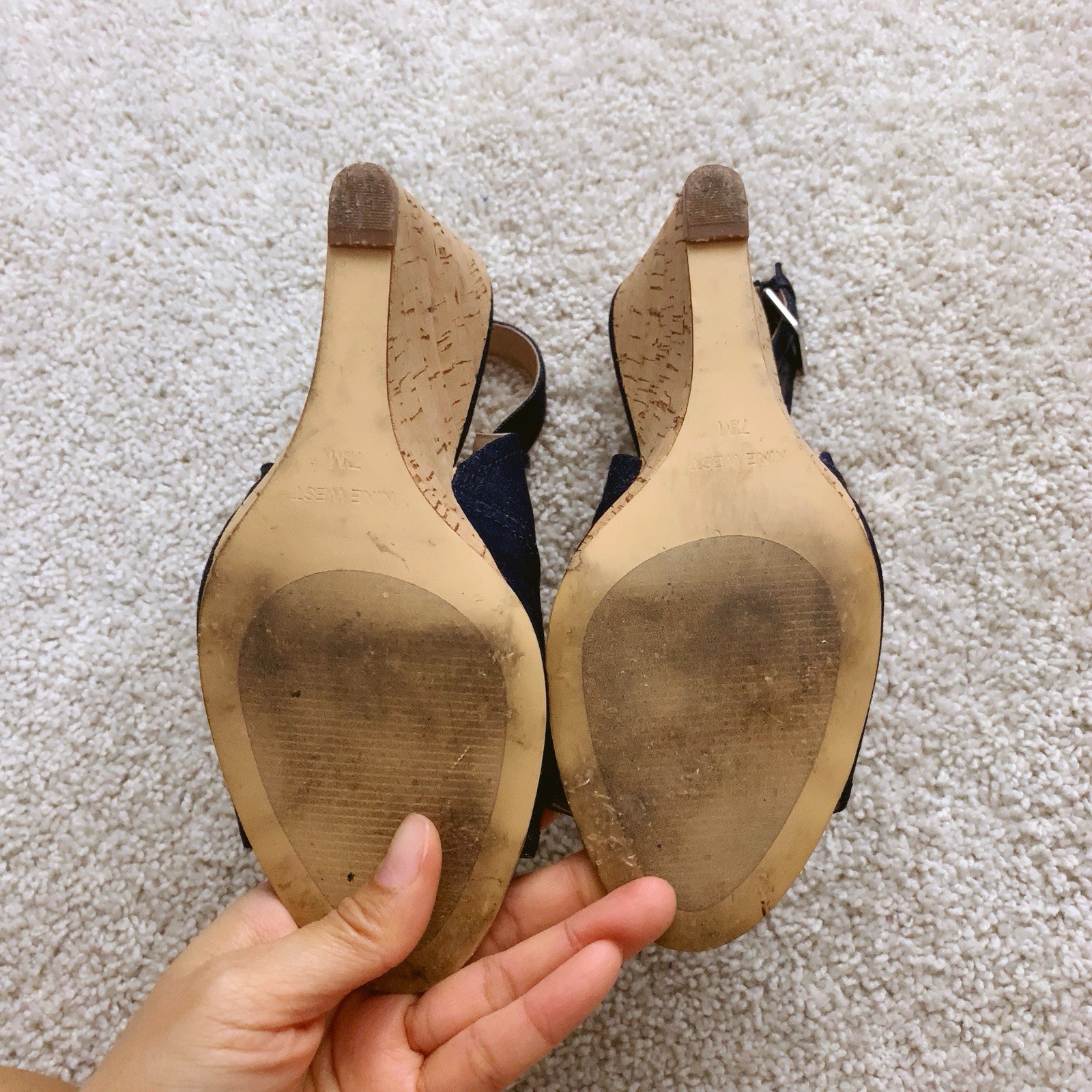 NINE WEST Dark Blue Denim Wedge Heels Shoes Size 7.5 M