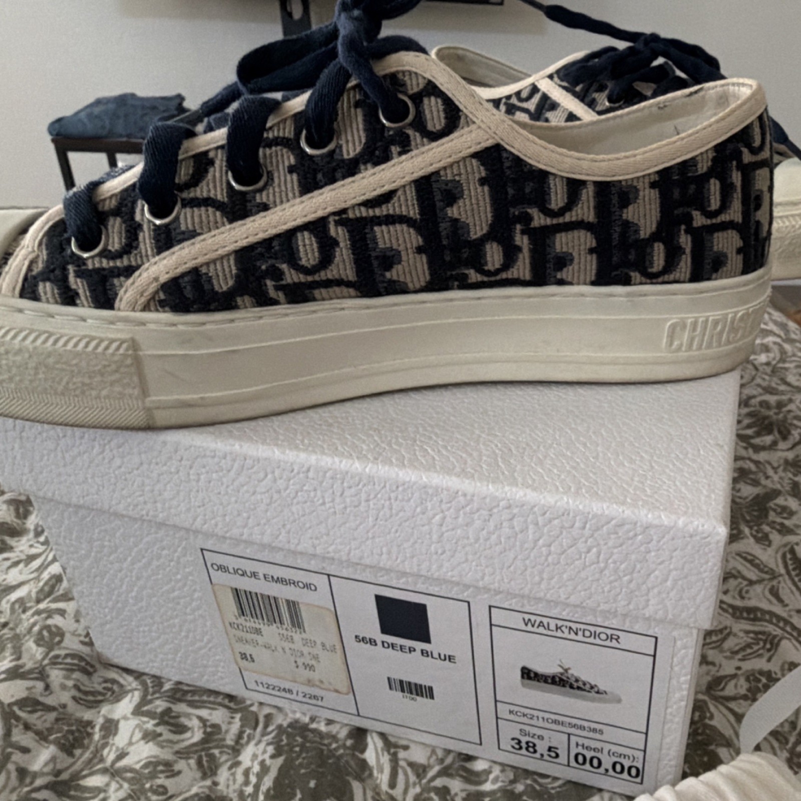 Dior Walk’n’Dior Oblique Embroidered Deep Blue Women’s Lace Up Sneakers Canvas