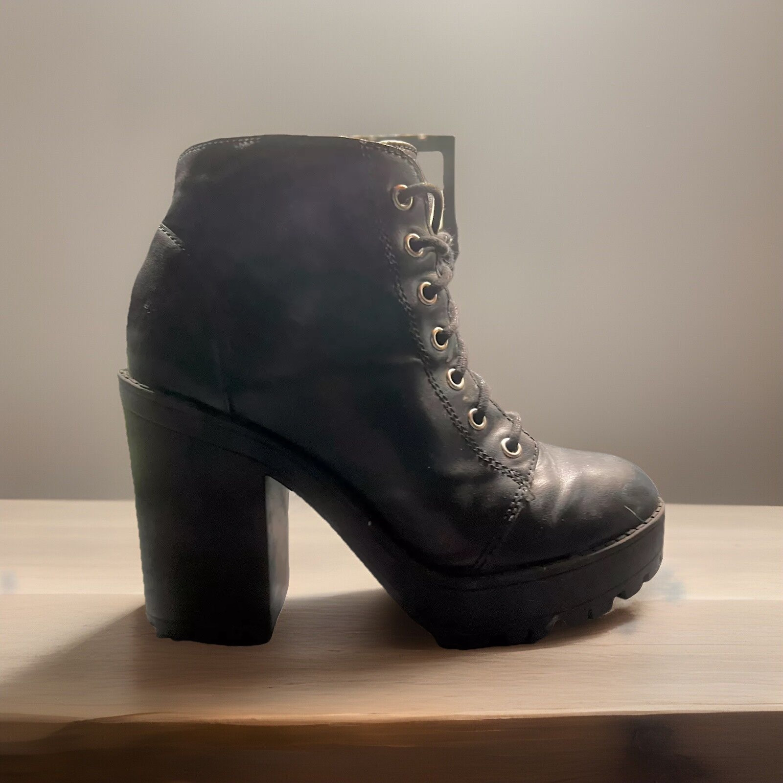 Vintage Gothic Chunky Platform Boots Heels 6 Y2k 90s Combat Emo Punk Scene Blk
