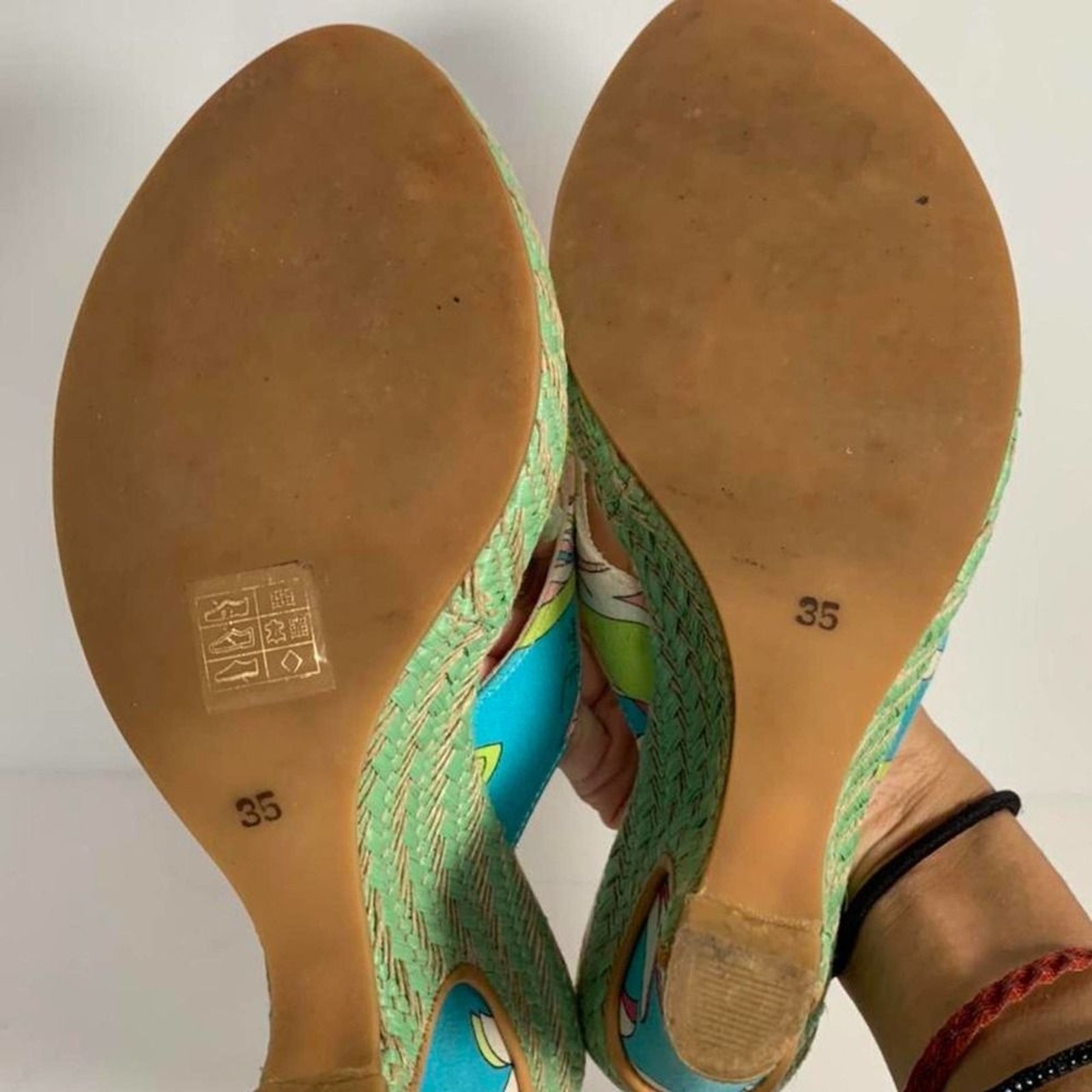 Emilio Pucci Abstract Psychedelic Multicolo Heeled Flip Flop Wedges Size 35
