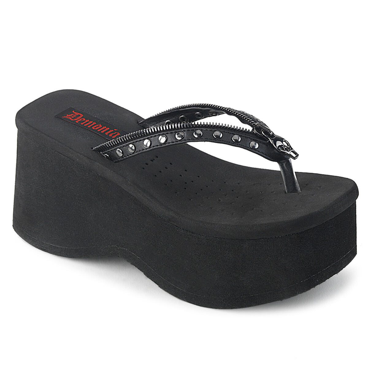 Black Chunky Foam Platform Flip Flops Thongs Sandals Punk Womans Shoes Demonia