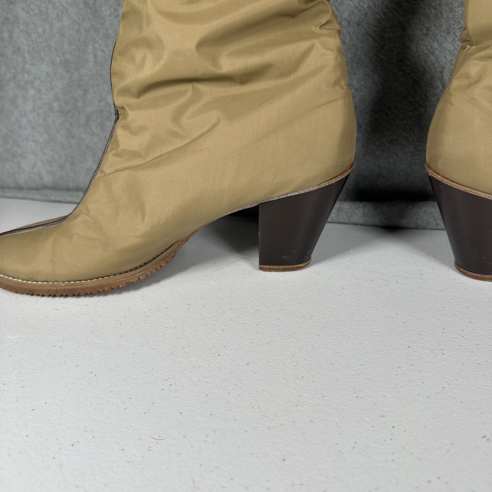 Vintage GOLO Shoe Brand Taupe 80’s Taupe Faux Sherpa Rain Boots Size Womens 7.5