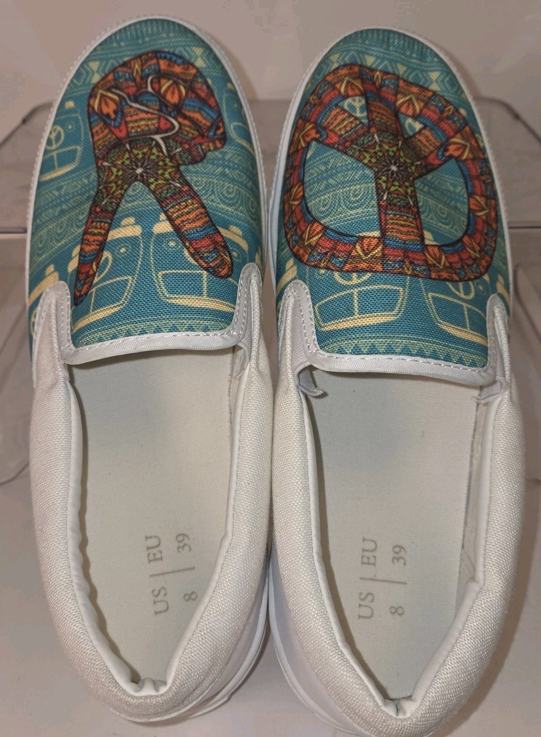 Bohemian Hippie Peace Love Mandela Slip On Canvas White Shoes Women’s Size 8