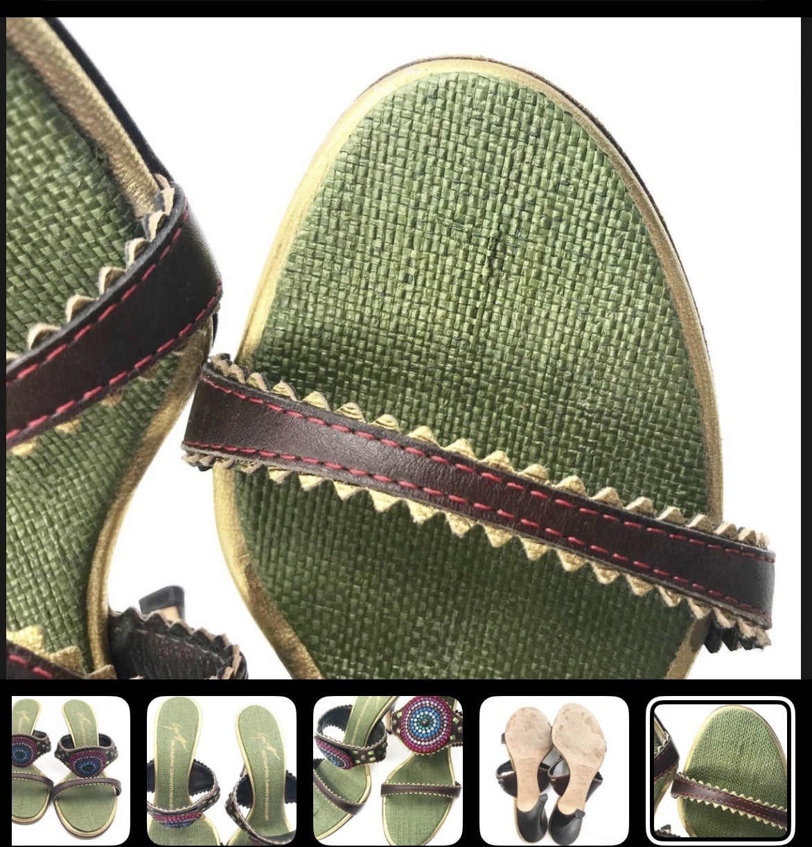Giuseppe Zanotti Crystal Green Brown Multi Color Sandals Heels 8