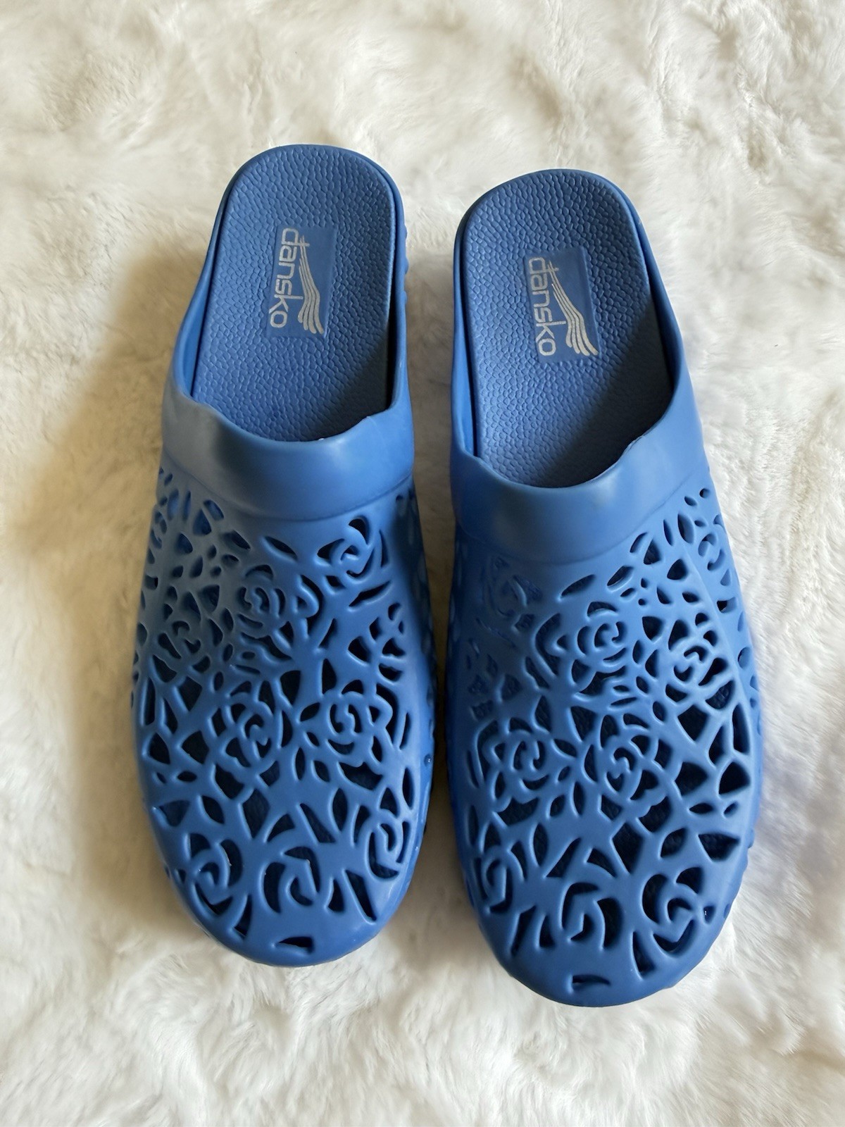 Dansko Pippa Blue Molded Rubber Laser Cut Comfort Mule Clog EU 42 See Photos