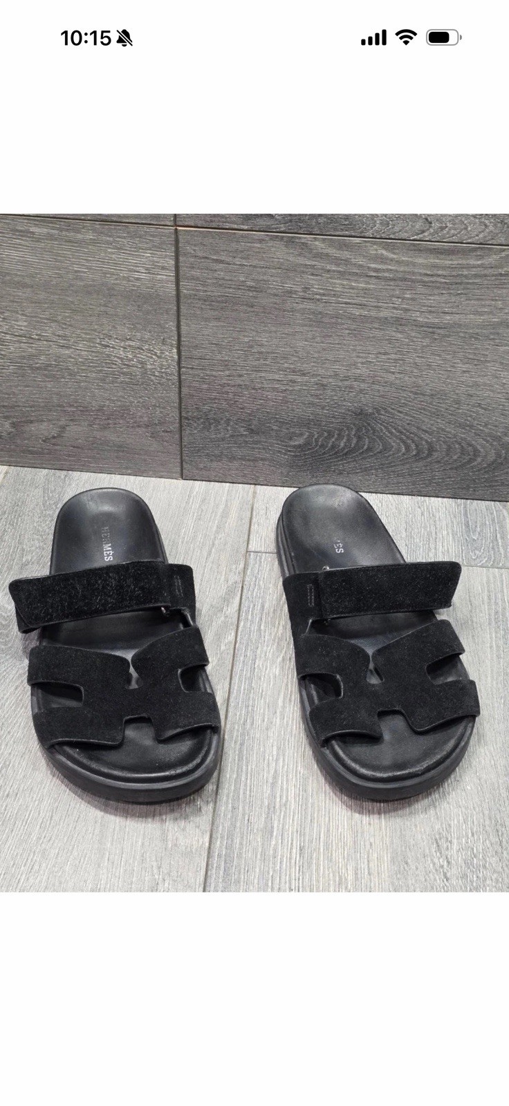 HERMES CHYPRE BLACK CALFSKIN LEATHER SANDALS SHOES FLAT SLIDES 41 Unisex B000733