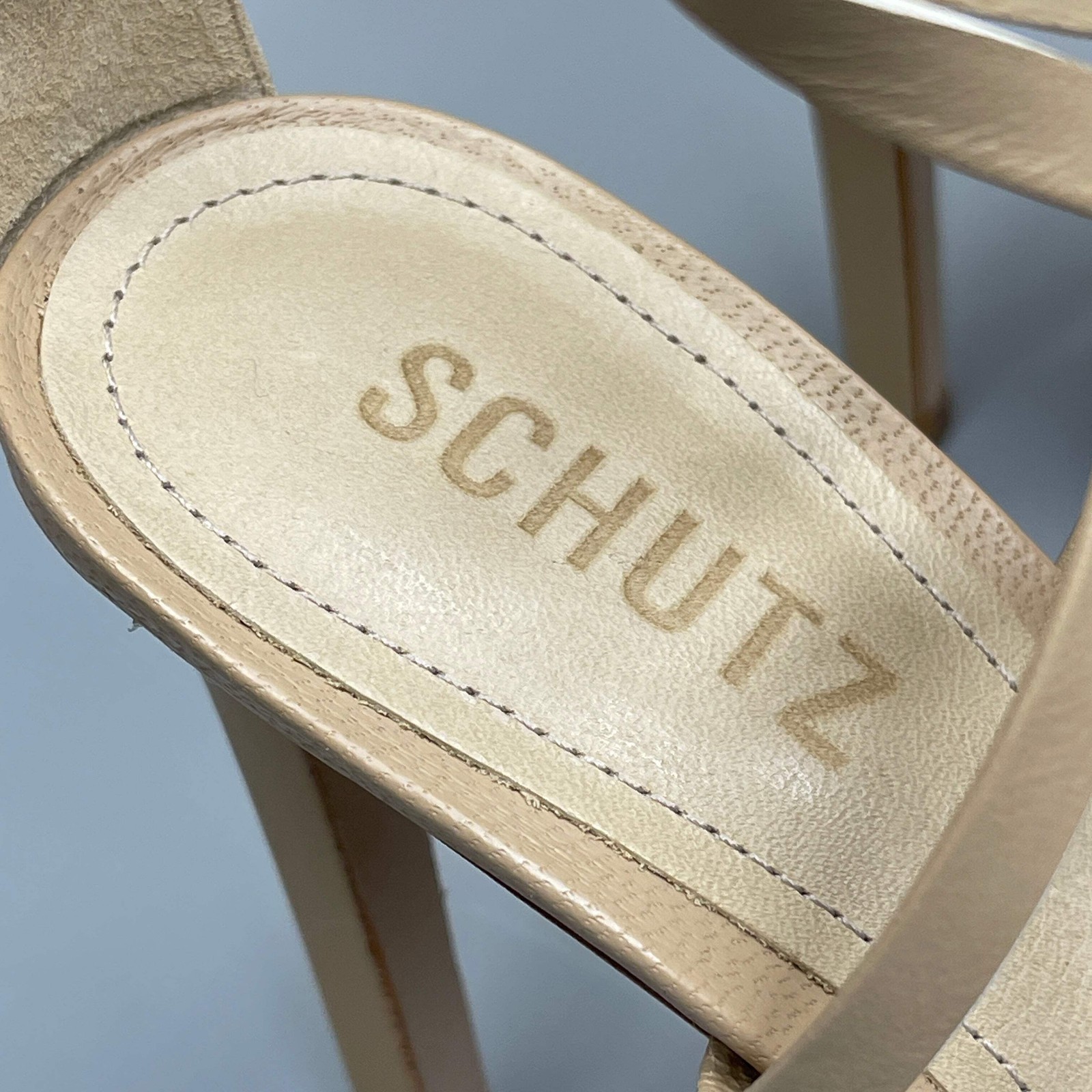 SCHUTZ Bryce Ankle Tie Women’s Leather High Heel Sandal Light Nude Sz 7B (New)