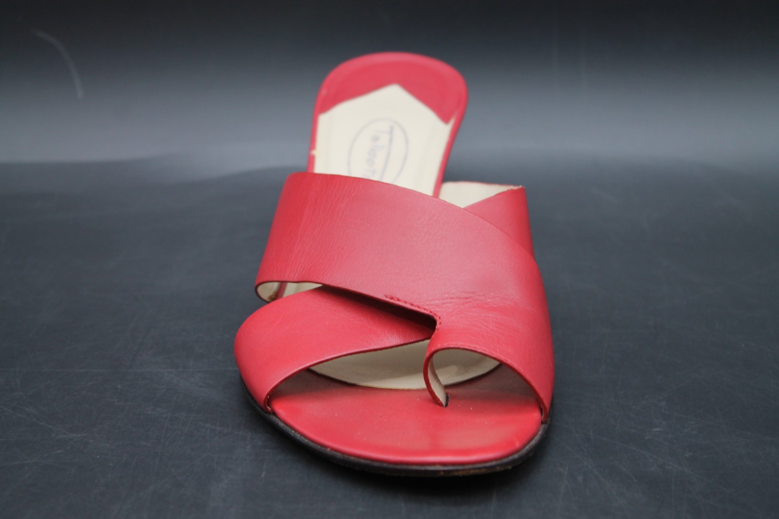 Talbots Red Leather Toe Loop Slide Kitten Sandals Women’s Size 8B Made In Brazil