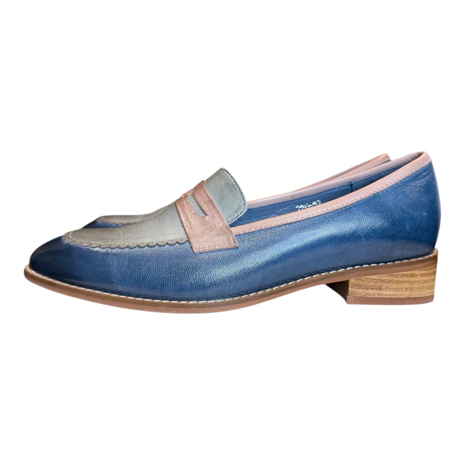 Mona Flying Blue Brown Gray Penny Loafer Flats Slip On Shoes US 9 EU 41