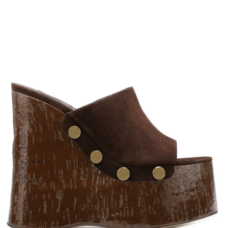 Women’s Platform Wedges Wood Grain High Heels Sandals Thick Bottom Pumps Shoes
