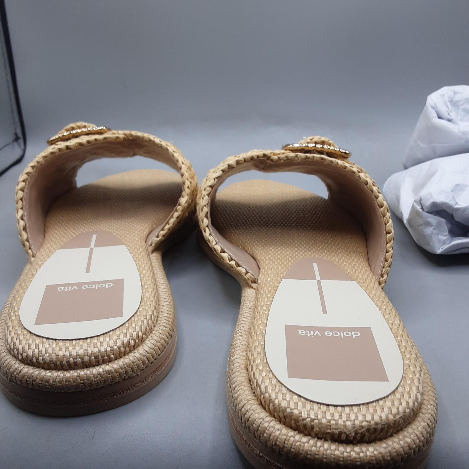 Dolce Vita Buckle Slide Sandals Alonzo Natural Women’s 7.5M Beige Raffia A298