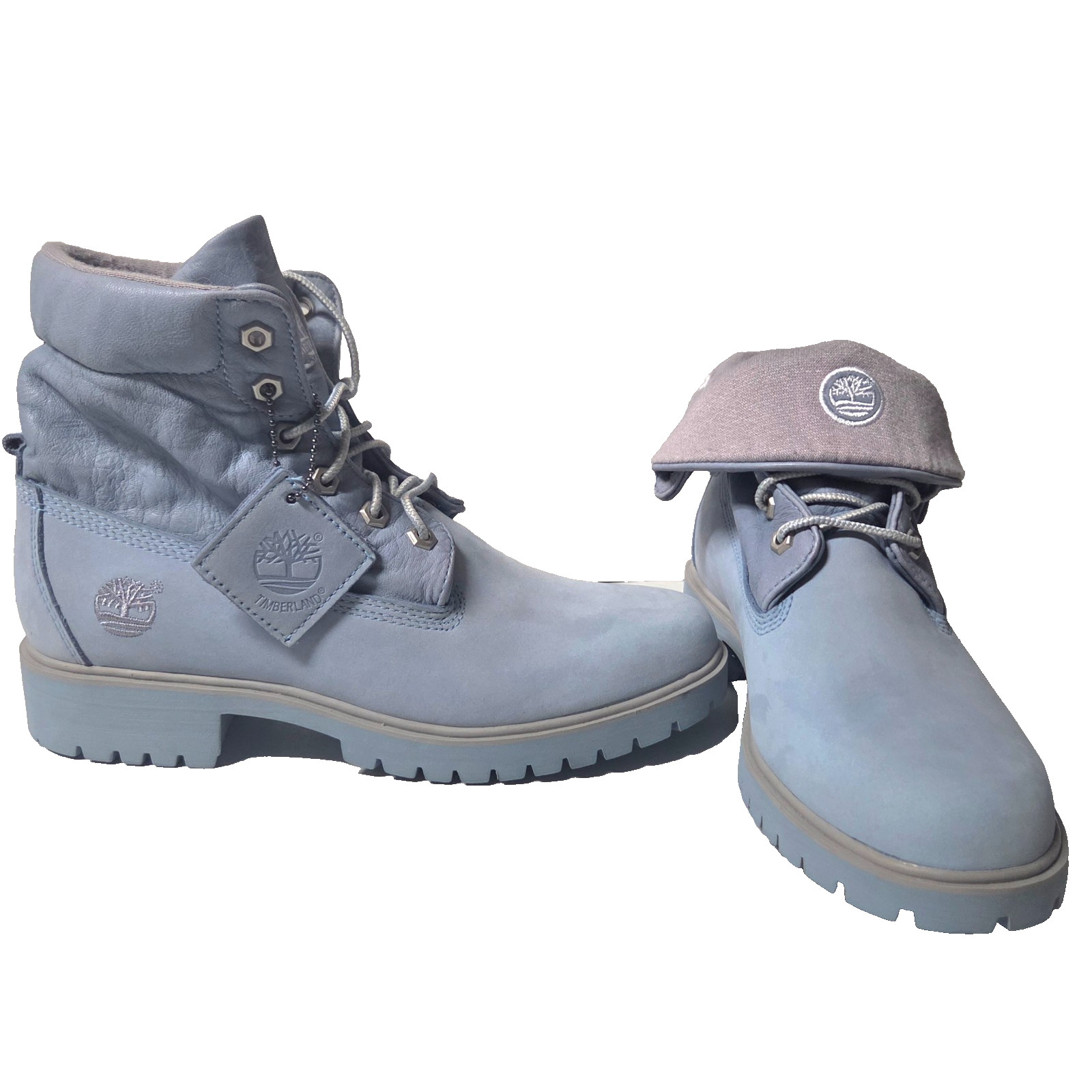 Rare Y2K Timberland Womens 8.5 Roll Top Cornflower Blue 8.5 Leather Boots 89361