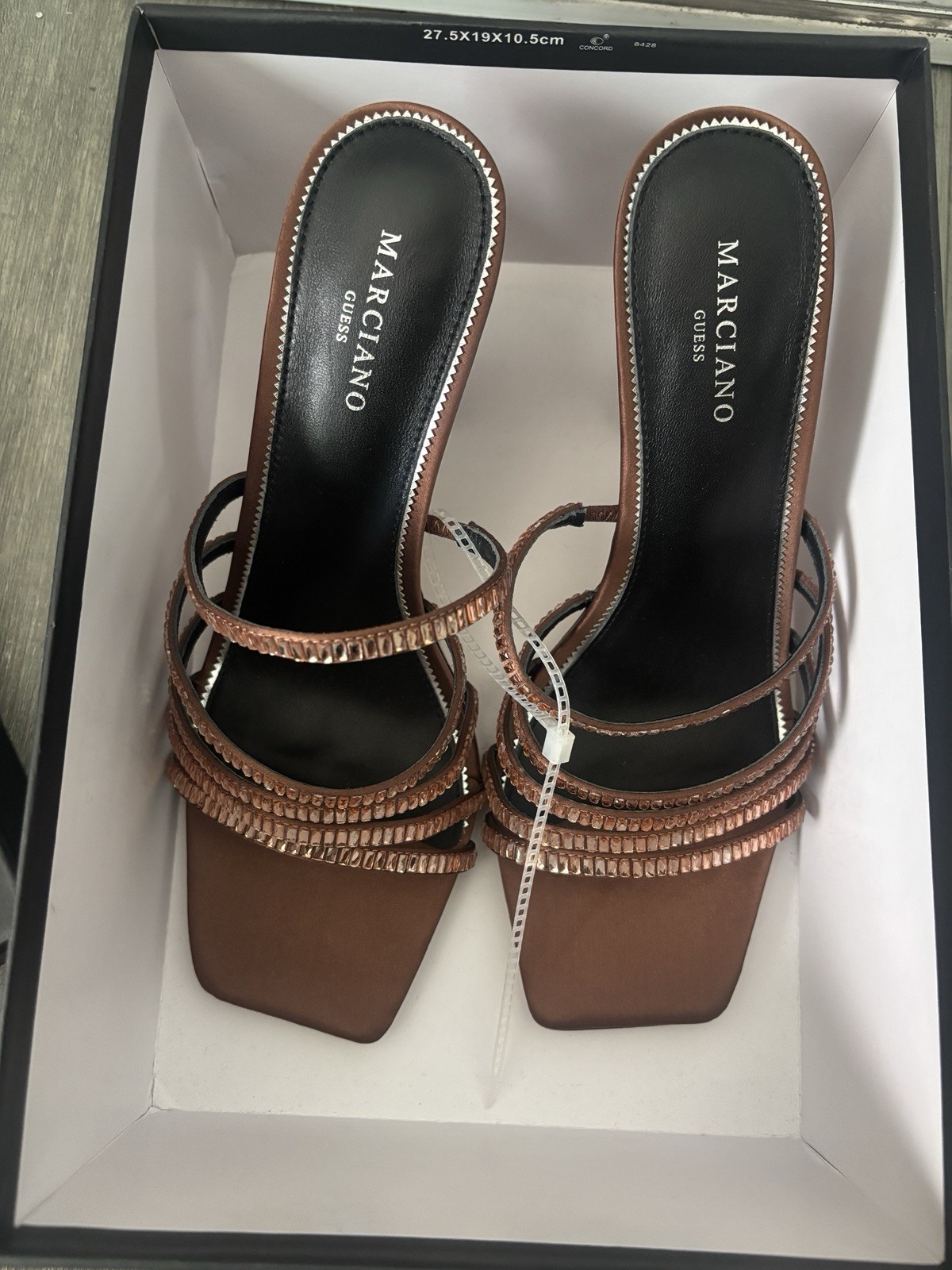 Marciano by GUESS Brown Leather Strappy Square Toe Slip-On Block Heel Women 8.5