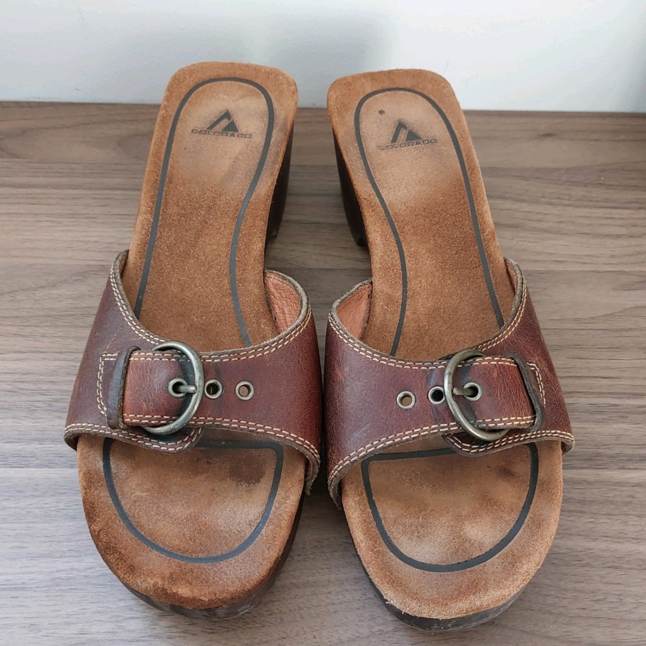Colorado 10 Slides Sandals Tan Heels Leather Slip On Casual Party Travel