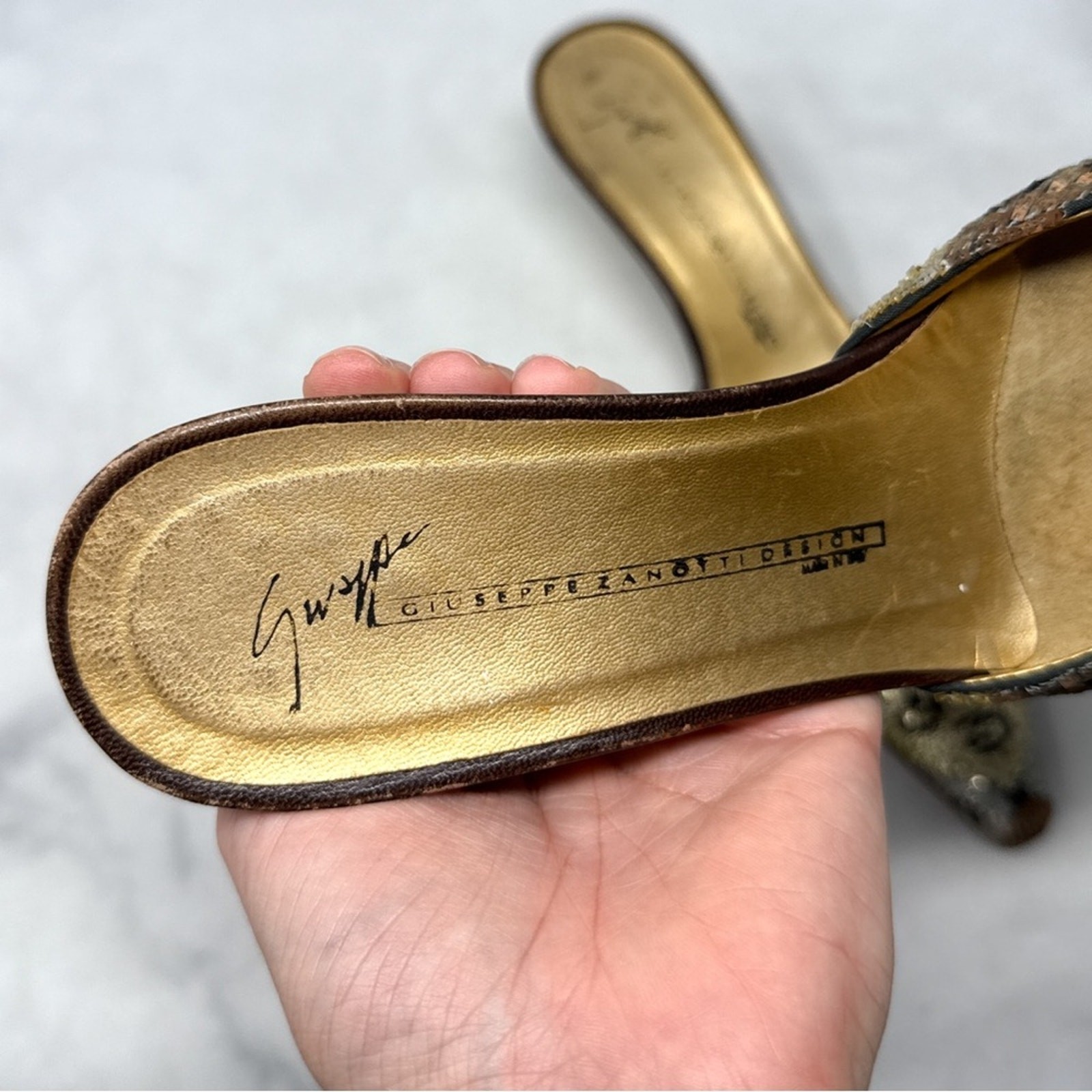 Giuseppe Zanotti Vicini Vintage 90s Y2K Sequin GZ Logo Pointed Kitten Heel Mules