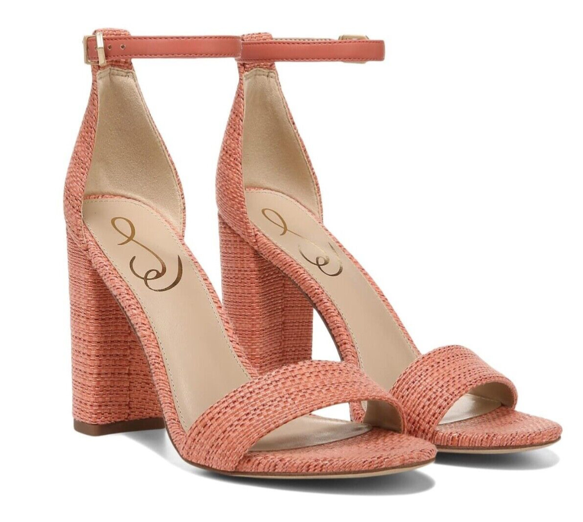 Sam Edelman Yaro Woven Look Block Heel Sandal Stucco Pink/Coral Size 8.5 – NWOB