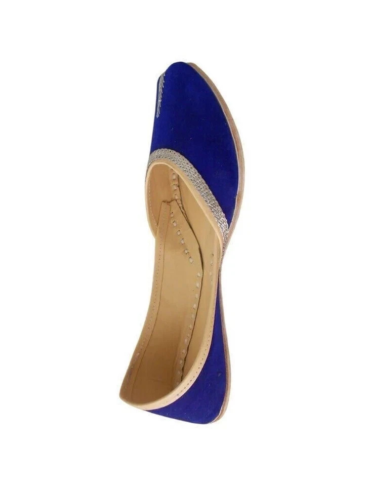 Women Shoes Indian Handmade Leather Blue Mojaries Ballet-Flats Jutties US 6-11