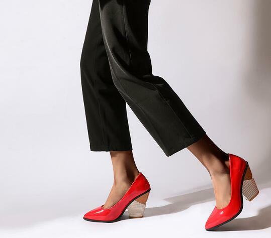 Women Wedge Cone Heel Shiny Pu Leather Pump Shoes Date Heels Business Work Wear