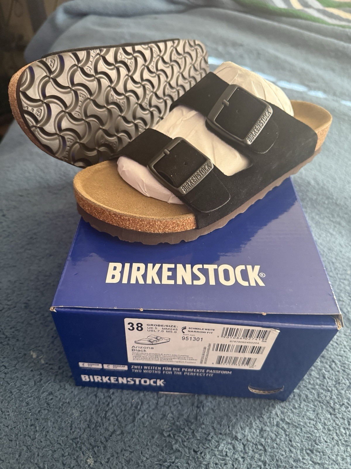 Birkenstock Women’s Black Leather Slide Sandals Adjustable Buckle Straps 38/7
